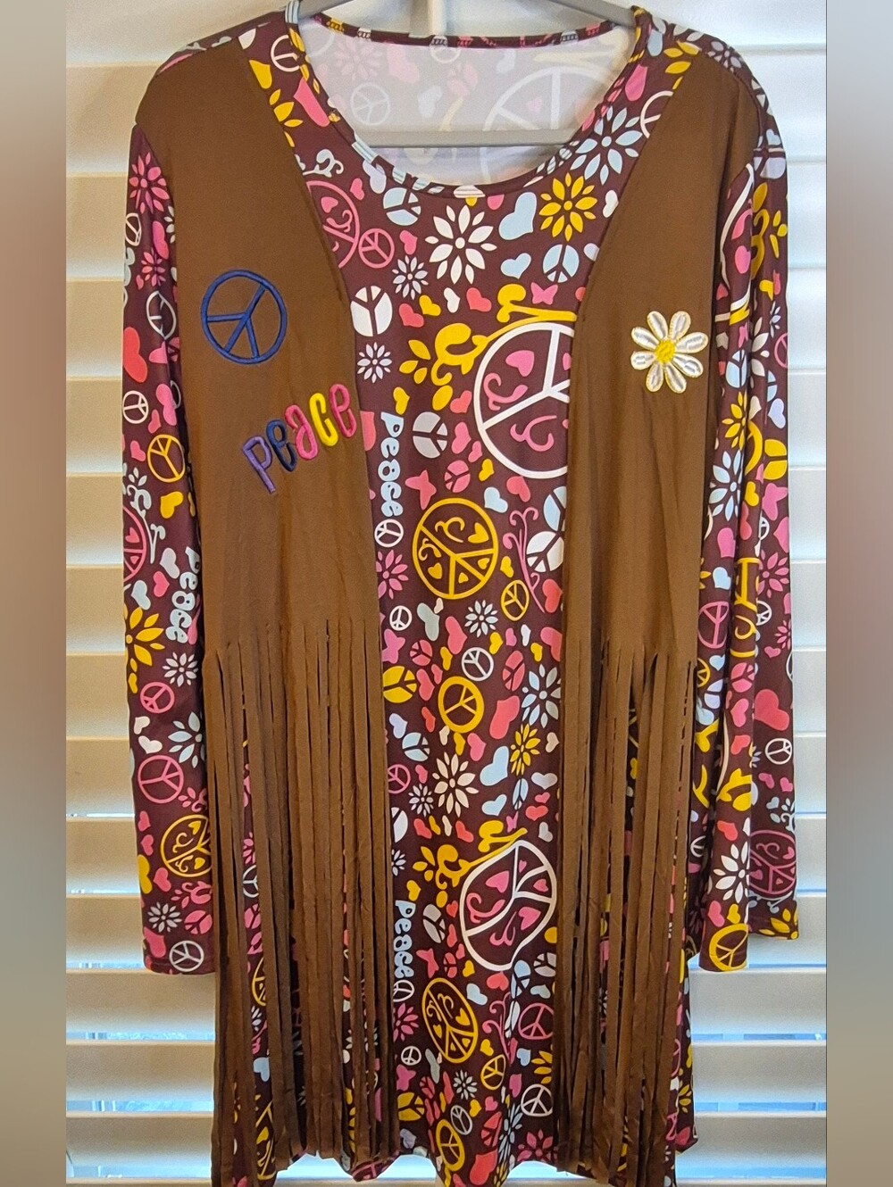 Halloween Costume Womens Retro Floral Peace Sign Hippie 60's 70's Dress & Access - Picture 2 of 12
